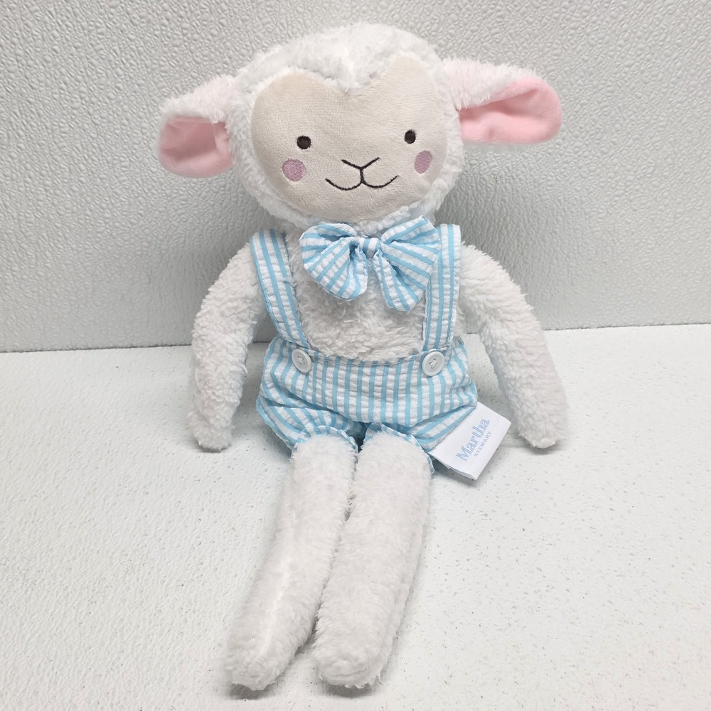 Martha Stewart Lamb Sheep Stuffed Animal Blue Stripe Overalls Plush 2024 Easter